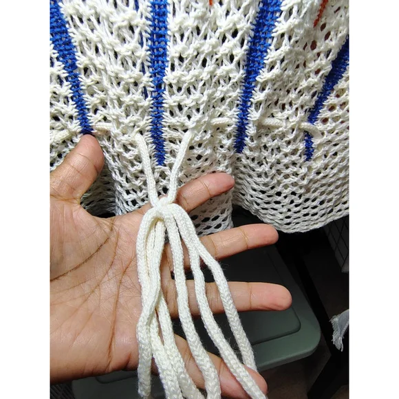 Boho Crochet Top with Drawstring Hem - Striped Knit Pocket Top Oversized - Picture 6 of 9